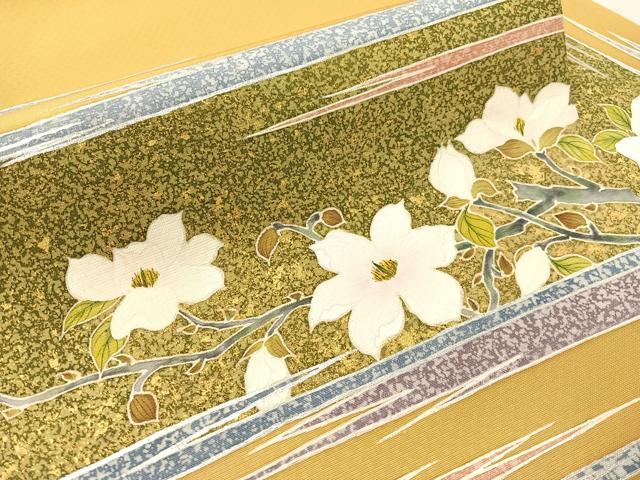 平和屋着物●九寸名古屋帯 作家物 手描き 霞枝花文 金銀彩 正絹 逸品 CABI4189vp