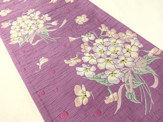 平和屋着物●両面 六通柄袋帯 束ね花文 正絹 逸品 未使用 CABI4190vp