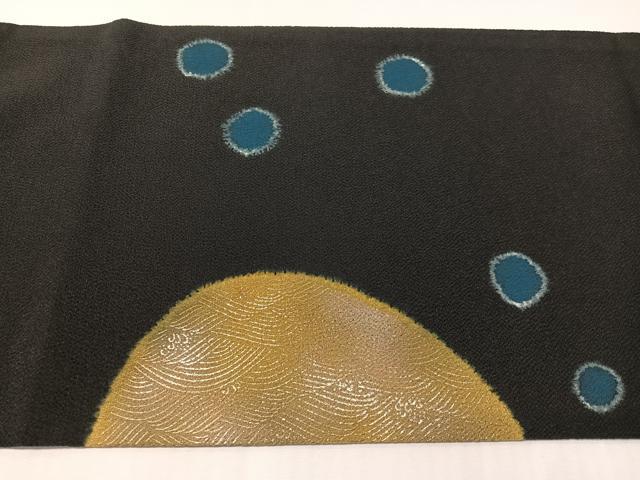 平和屋着物●太鼓柄袋帯 手刺繍 燕 絞り 黒地 金銀彩 鬼しぼ縮緬 やまと誂製 正絹 逸品 未使用 CABI4197vp