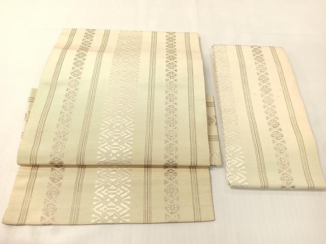 平和屋着物●本場筑前博多織 つけ帯 献上 銀糸 正絹 逸品 CABI4199vp