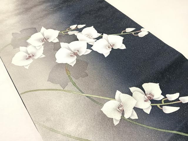 平和屋着物●京都の名門ブランド 銀花仙 太鼓柄袋帯 胡蝶蘭 銀通し地 正絹 逸品 未使用 CABI4202vp