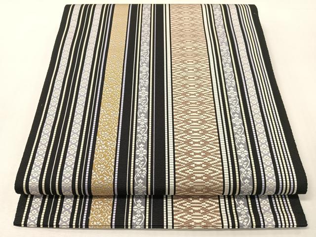 平和屋着物●本場筑前博多織 八寸名古屋帯 献上 黒地 正絹 逸品 未使用 CABI4206vp