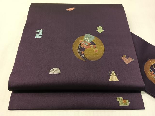 平和屋着物●九寸名古屋帯 風神雷神 金銀糸 正絹 逸品 未使用 CABI4207vp