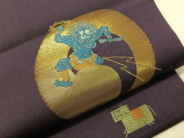 平和屋着物●九寸名古屋帯 風神雷神 金銀糸 正絹 逸品 未使用 CABI4207vp