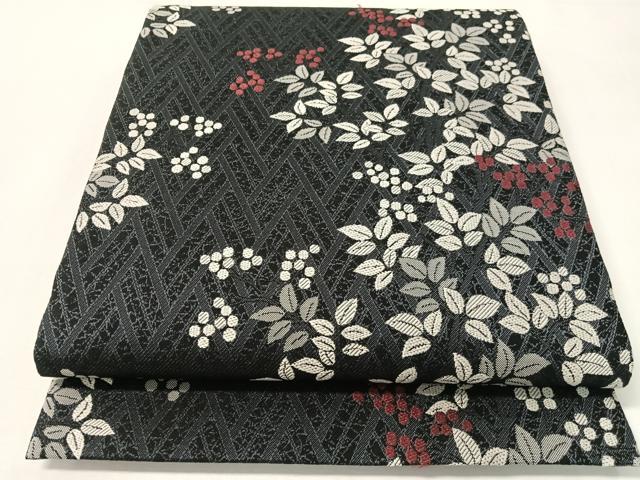 平和屋着物●両面 全通柄袋帯 南天文 源氏香 黒地 さが美扱い 正絹 逸品 CABI4209vp