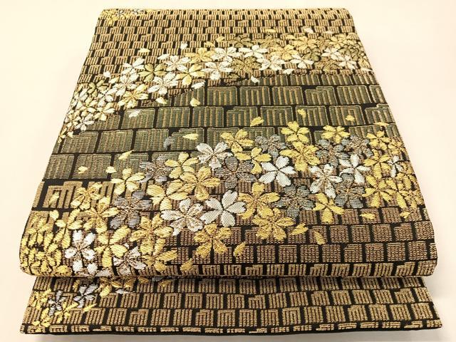 平和屋着物●六通柄袋帯 金華山織 源氏香 舞桜 黒地 正絹 逸品 CABI4210vp