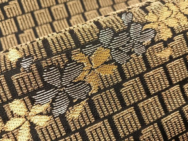 平和屋着物●六通柄袋帯 金華山織 源氏香 舞桜 黒地 正絹 逸品 CABI4210vp