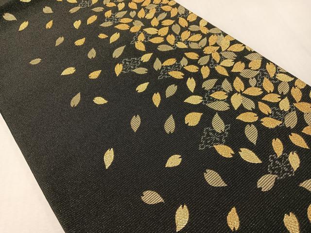 平和屋着物●六通柄袋帯 舞桜 黒地 金糸 正絹 逸品 CABI4216vp