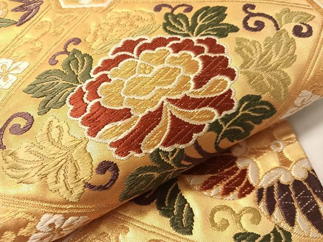 平和屋着物●西陣 坂下織物謹製 六通柄袋帯 唐織 手織 宝飾秀花文 金糸 証紙付き 正絹 逸品 CABI4220vp