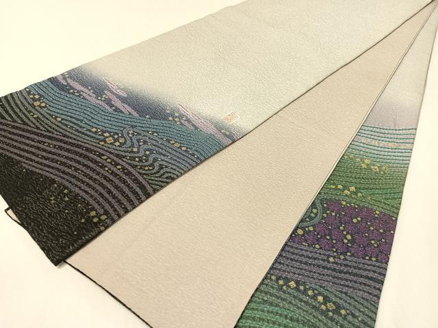 平和屋着物●十日町 名門 滝泰謹製 中国三大刺繍 相良刺繍 太鼓柄袋帯 おぼろ染 襲ね絞り 立波花文 銀通し地 逸品 CABI4222vp