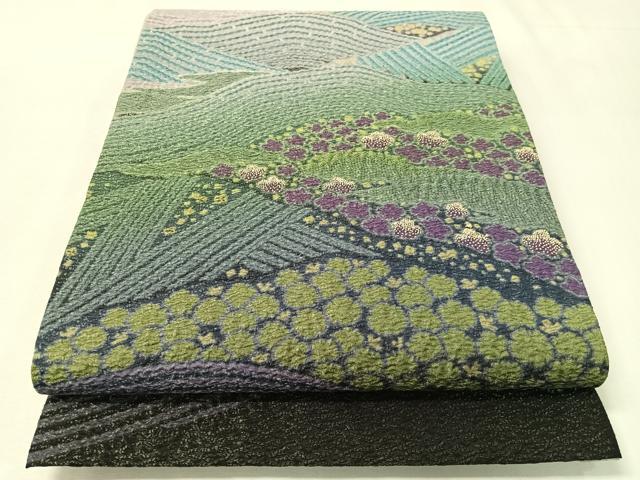 平和屋着物●十日町 名門 滝泰謹製 中国三大刺繍 相良刺繍 太鼓柄袋帯 おぼろ染 襲ね絞り 立波花文 銀通し地 逸品 CABI4222vp