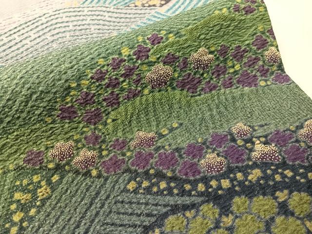 平和屋着物●十日町 名門 滝泰謹製 中国三大刺繍 相良刺繍 太鼓柄袋帯 おぼろ染 襲ね絞り 立波花文 銀通し地 逸品 CABI4222vp