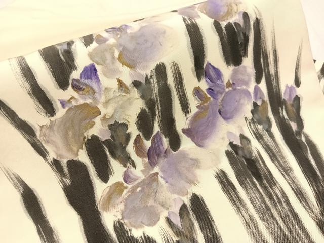平和屋着物●塩瀬 九寸名古屋帯 作家物 手描き 杜若 金彩 正絹 逸品 CABI4223vp