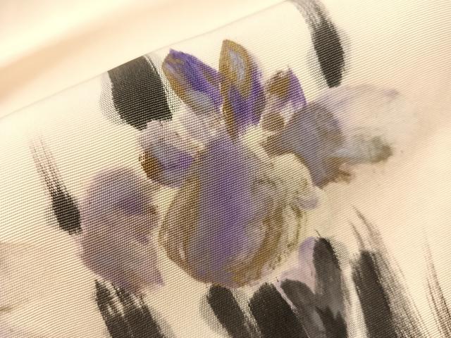 平和屋着物●塩瀬 九寸名古屋帯 作家物 手描き 杜若 金彩 正絹 逸品 CABI4223vp