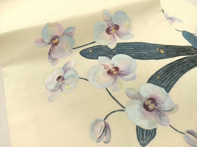平和屋着物●九寸名古屋帯 作家物 手描き 紬地 胡蝶蘭 金銀彩 正絹 逸品 CABI4224vp