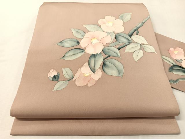 平和屋着物●塩瀬 九寸名古屋帯 手描き 枝椿 正絹 逸品 CABI4226vp