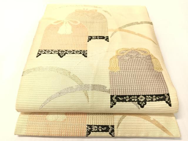 平和屋着物●アンティーク 大正ロマン 両面 六通柄 本袋帯 花蝶文 金彩 正絹 逸品 CABI4230vp