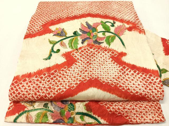 平和屋着物●アンティーク 大正ロマン 九寸名古屋帯 絞り 松皮菱更紗 金彩 正絹 逸品 CABI4232vp
