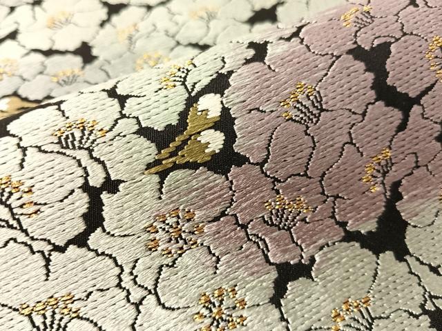 平和屋着物●西陣 津村織物謹製 六通柄袋帯 唐織 花尽くし 黒地 金糸 正絹 逸品 CABI4233vp