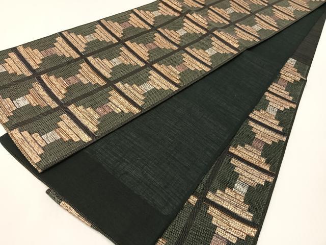 平和屋着物▽六通柄袋帯 スリーシーズン 春夏秋 幾何学格子文 金銀糸 正絹 逸品 未使用 CABI4236vp
