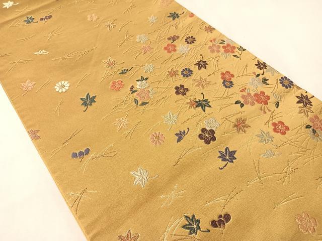 平和屋着物●六通柄袋帯 唐織 吹き寄せ 金糸 正絹 逸品 CABI4238vp