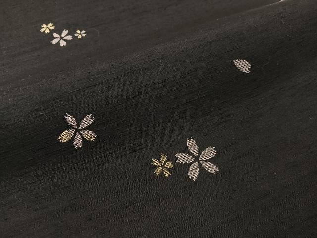 平和屋着物●太鼓柄袋帯 紬地 舞桜 黒地 正絹 逸品 CABI4240vp