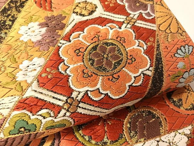 平和屋着物●西陣 河合美術織物謹製 六通柄袋帯 唐織 豊明錦 黒地 金糸 正絹 逸品 CABI4243vp