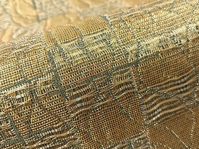 平和屋着物▽染色作家 草野一騎 全通柄袋帯 スリーシーズン 春夏秋 櫛織 変わり市松文様 金銀糸 正絹 逸品 CABI4244vp