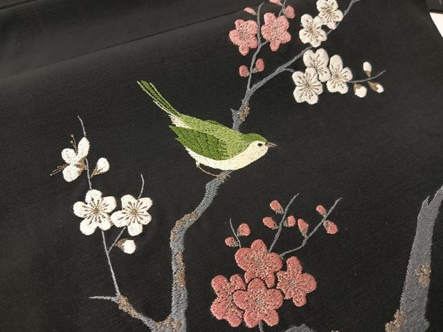 平和屋着物●総刺繍 九寸名古屋帯 枝梅鳥文 黒地 金銀糸 CABI4245vp