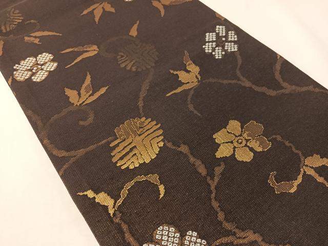 平和屋着物●六通柄袋帯 笹蔓文 金糸 正絹 逸品 CABI4252vp
