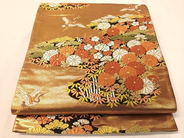 平和屋着物●西陣 河合美術織物謹製 六通柄袋帯 唐織 松竹梅飛鶴文 金糸 正絹 逸品 CABI4258vp