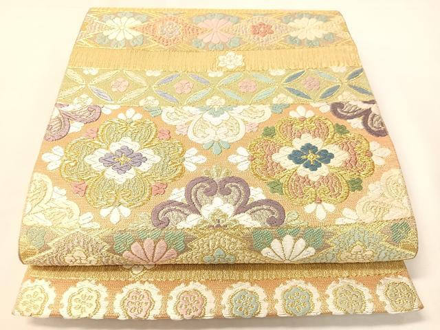 平和屋着物●六通柄袋帯 唐織 横段吉祥花文 金糸 正絹 逸品 CABI4261vp