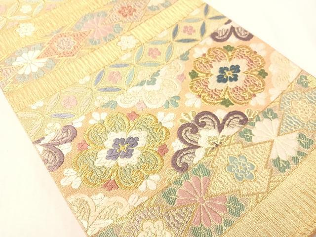 平和屋着物●六通柄袋帯 唐織 横段吉祥花文 金糸 正絹 逸品 CABI4261vp