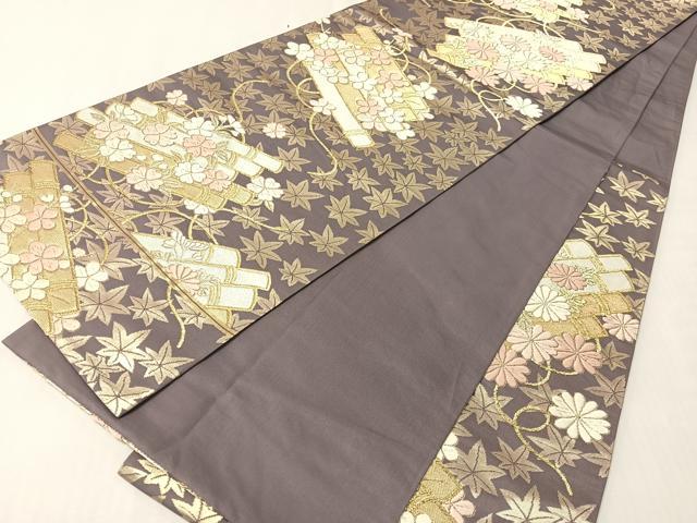 平和屋着物●六通柄袋帯 唐織 花筏文 金糸 正絹 逸品 CABI4263vp
