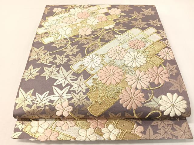 平和屋着物●六通柄袋帯 唐織 花筏文 金糸 正絹 逸品 CABI4263vp