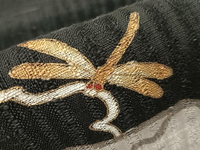 平和屋着物▽九寸名古屋帯 スリーシーズン 春夏秋 てんとう虫 トンボ 黒地 金彩 正絹 逸品 CABI4266vp