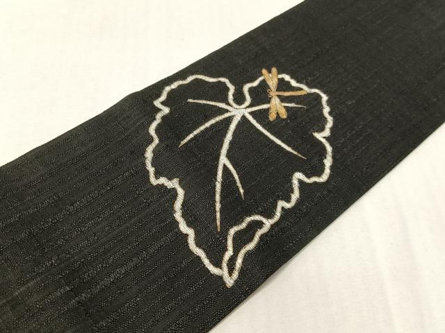 平和屋着物▽九寸名古屋帯 スリーシーズン 春夏秋 てんとう虫 トンボ 黒地 金彩 正絹 逸品 CABI4266vp