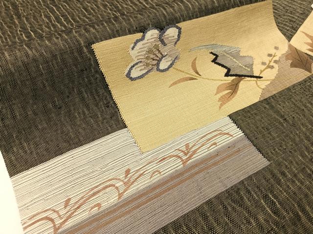平和屋着物●九寸名古屋帯 紬地 すくい織 色紙花文 金糸 正絹 逸品 CABI4294vp