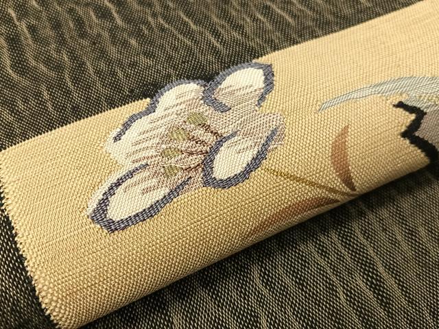 平和屋着物●九寸名古屋帯 紬地 すくい織 色紙花文 金糸 正絹 逸品 CABI4294vp