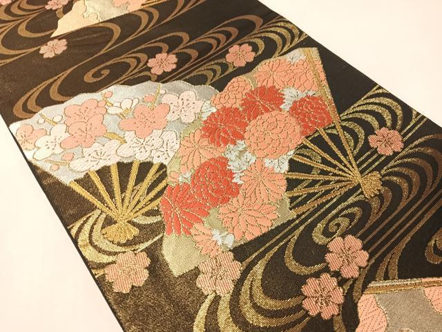 平和屋着物●西陣 川島織物 六通柄 本袋帯 唐織 流水扇面花文 金糸 正絹 逸品 CABI4299vp