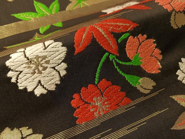 平和屋着物●西陣 川島織物 九寸名古屋帯 唐織 霞草花文 黒地 金糸 正絹 逸品 CABI4303vp