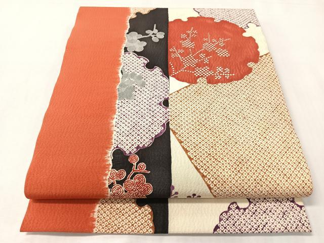 平和屋着物●摺型友禅 京都 多ち花 全通柄 九寸開き名古屋帯 雪輪鹿の子花間道 正絹 逸品 CABI4304vp