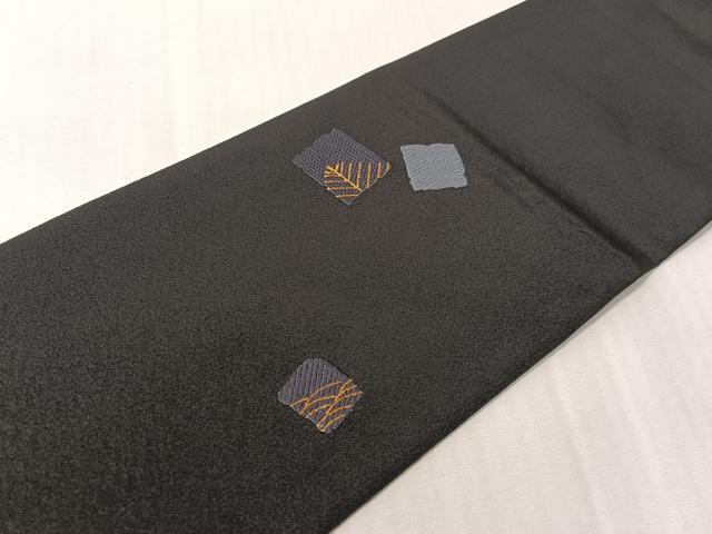 平和屋着物●塩瀬 九寸名古屋帯 刺繍 箔散らし 黒地 金糸 正絹 逸品 CABI4311vp