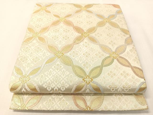 平和屋着物●六通柄袋帯 唐織 織彩 ねじり七宝花文 金糸 正絹 逸品 CABI4312vp