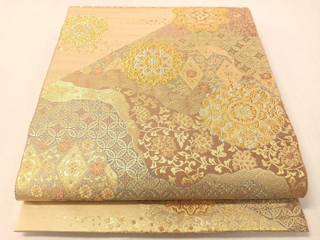 平和屋着物●西陣 服部織物謹製 六通柄袋帯 宝相華 金銀糸 正絹 逸品 CABI4320vp