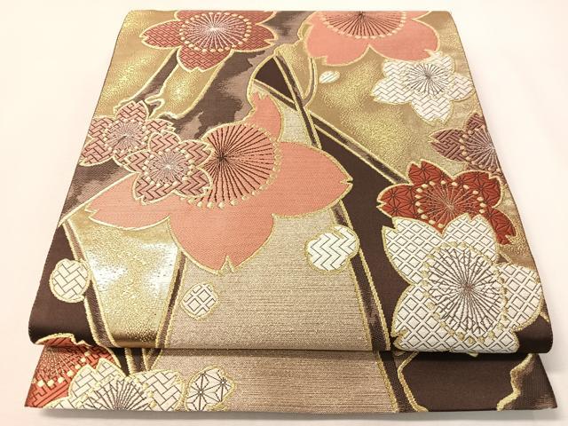 平和屋着物●六通柄袋帯 唐織 枝桜 金銀糸 正絹 逸品 CABI4323vp
