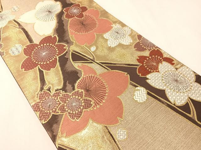 平和屋着物●六通柄袋帯 唐織 枝桜 金銀糸 正絹 逸品 CABI4323vp
