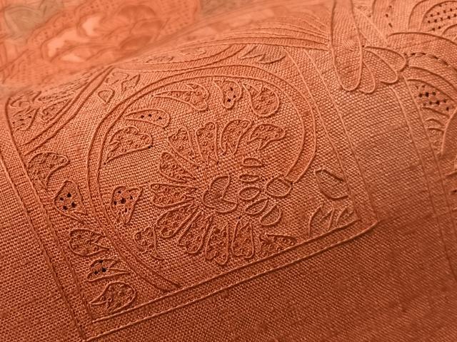 平和屋着物●中国三大刺繍 スワトウ相良刺繍 総刺繍 太鼓柄袋帯 紬地 扇面御所車花文 正絹 逸品 CABI4343vp