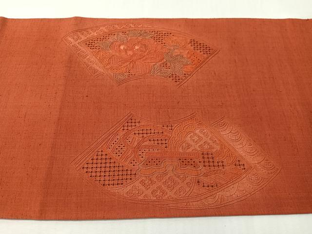 平和屋着物●中国三大刺繍 スワトウ相良刺繍 総刺繍 太鼓柄袋帯 紬地 扇面御所車花文 正絹 逸品 CABI4343vp