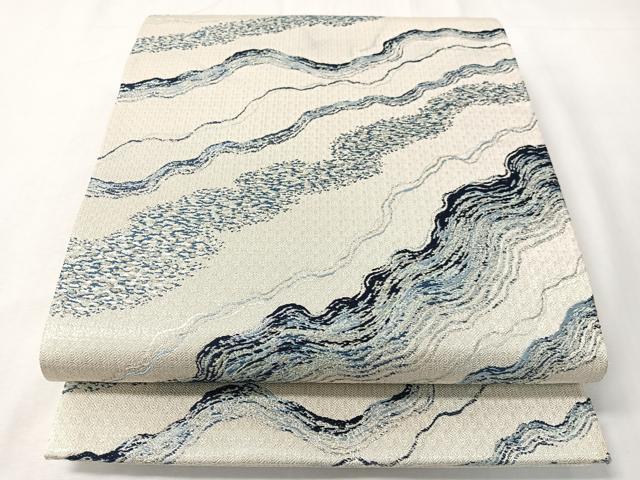平和屋着物●六通柄袋帯 唐織 藍 道長文様 銀糸 正絹 逸品 CABI4344vp